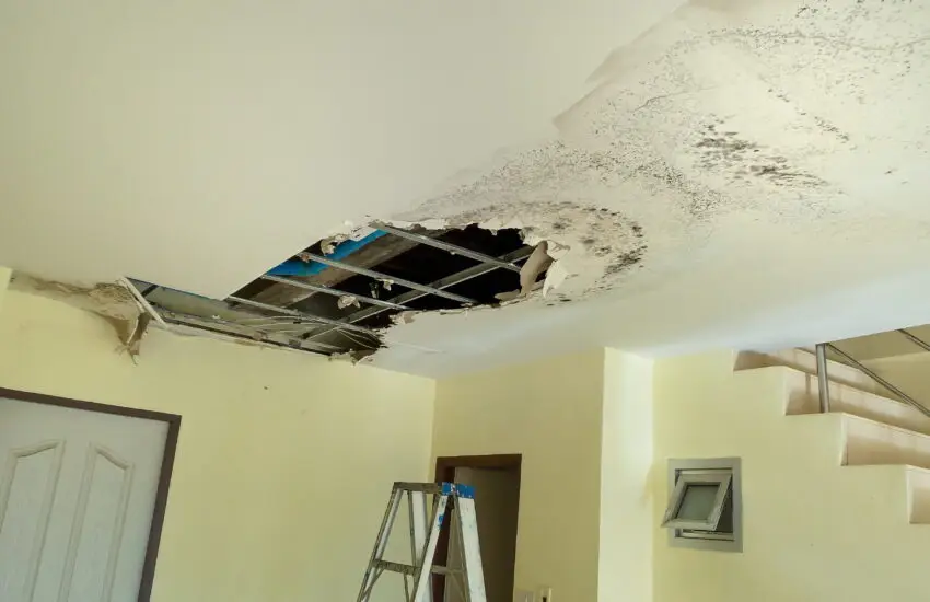 Water Leak. Water leaks down the rooftop floor.